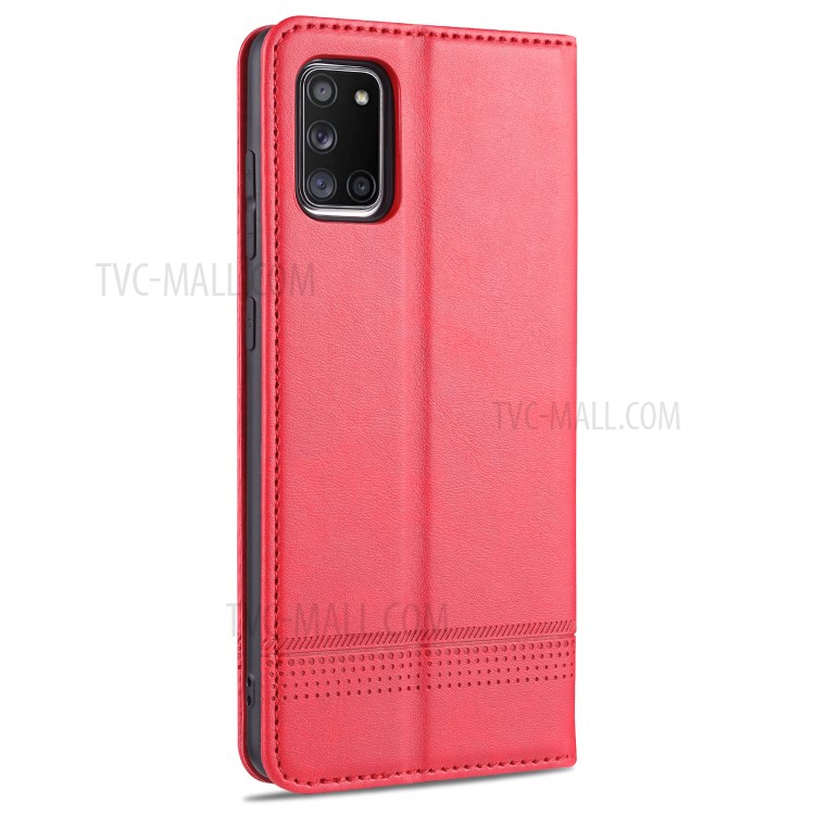 AZNS Auto-absorbed Leather Wallet Case Cover for Samsung Galaxy A31 - Red-3