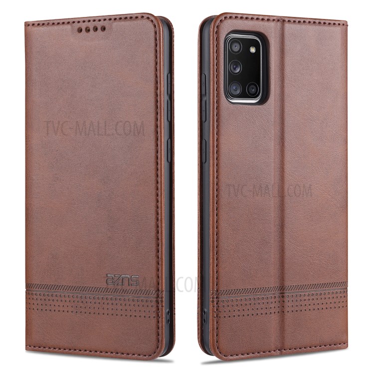 AZNS Auto-absorbed Leather Wallet Case Cover for Samsung Galaxy A31 - Coffee-1