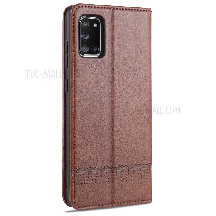 AZNS Auto-absorbed Leather Wallet Case Cover for Samsung Galaxy A31 - Coffee-3