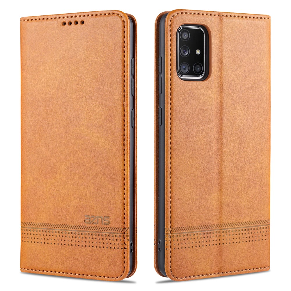 AZNS Auto-absorbed Leather Stand Case with Card Slots for Samsung Galaxy A51 SM-A515 - Brown-1