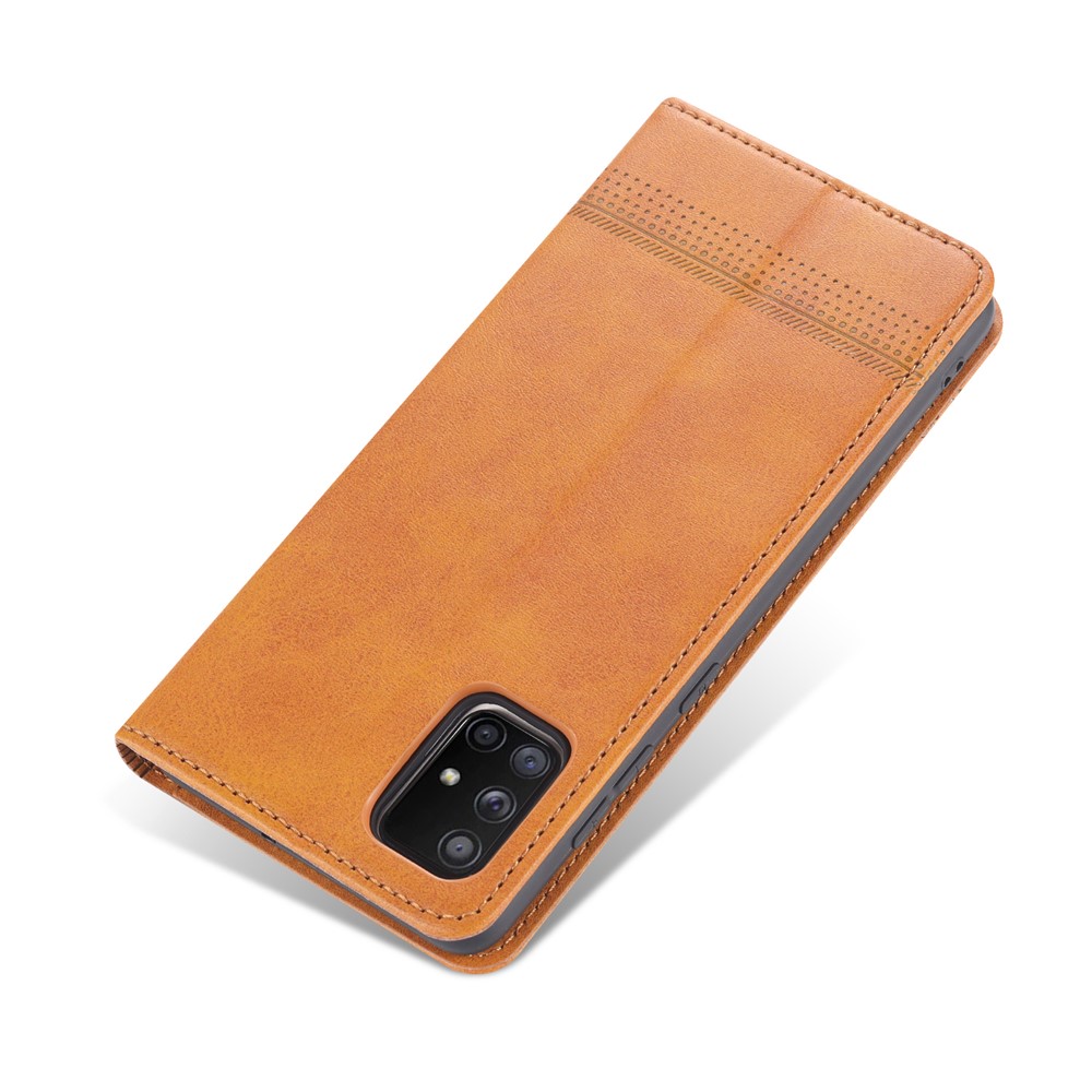 AZNS Auto-absorbed Leather Stand Case with Card Slots for Samsung Galaxy A51 SM-A515 - Brown-5