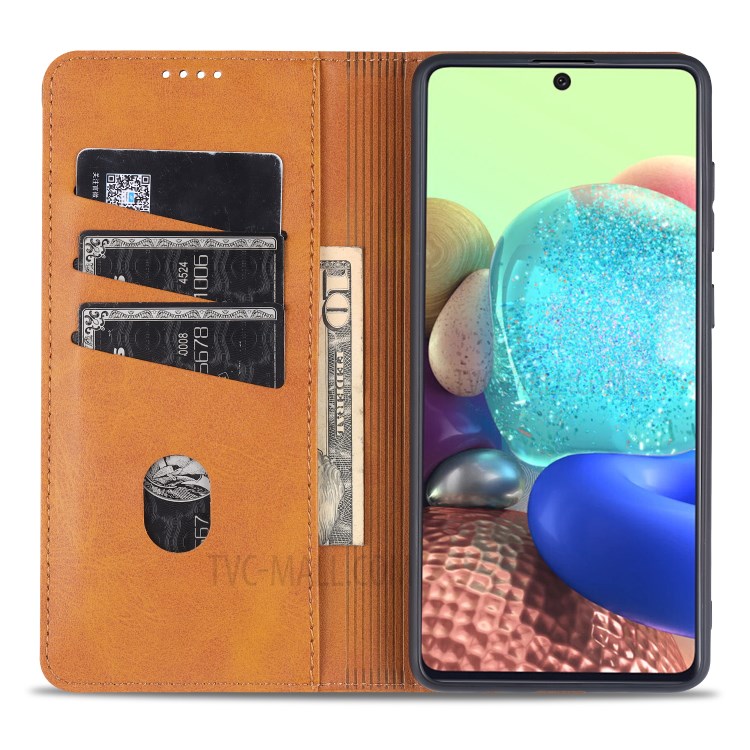 AZNS Auto-absorbed Leather Wallet Shell Case for Samsung Galaxy A71 SM-A715 - Brown-8