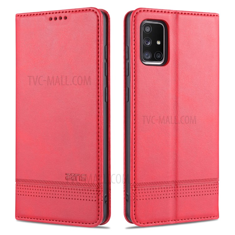 AZNS Auto-absorbed Leather Wallet Shell Case for Samsung Galaxy A71 SM-A715 - Red-1