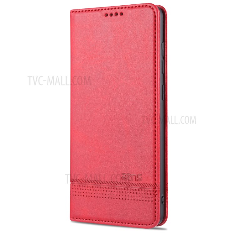 AZNS Auto-absorbed Leather Wallet Shell Case for Samsung Galaxy A71 SM-A715 - Red-2