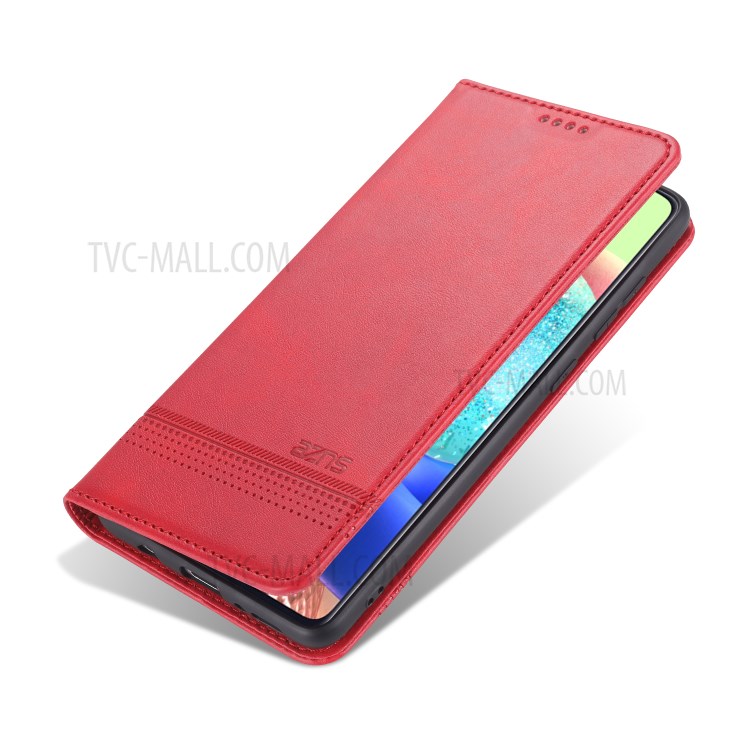 AZNS Auto-absorbed Leather Wallet Shell Case for Samsung Galaxy A71 SM-A715 - Red-4