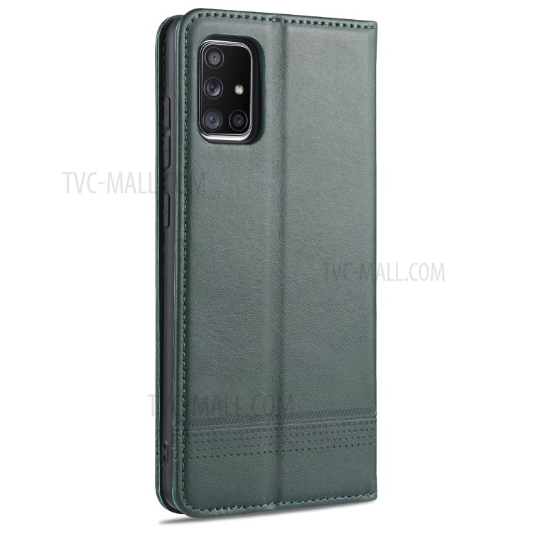 AZNS Auto-absorbed Leather Wallet Shell Case for Samsung Galaxy A71 SM-A715 - Blackish Green-3