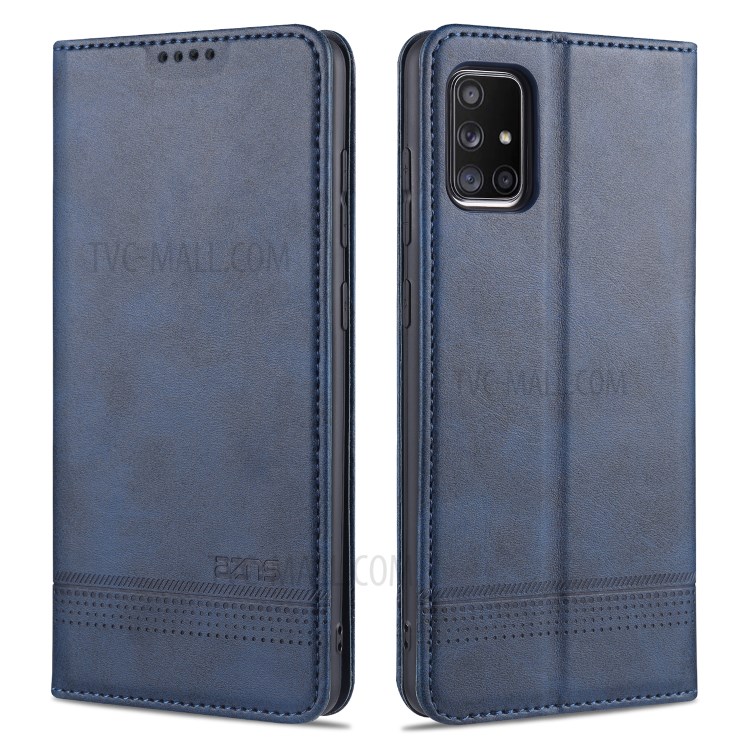 AZNS Auto-absorbed Leather Wallet Shell Case for Samsung Galaxy A71 SM-A715 - Blue-1