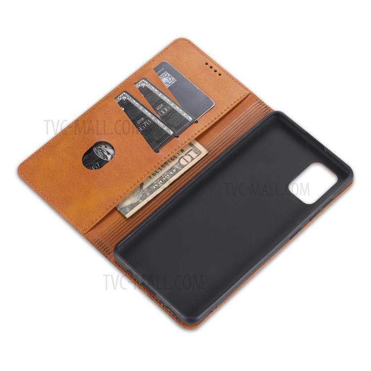 AZNS Auto-absorbed Leather Wallet Cover Case for Samsung Galaxy A41 (Global Version) - Brown-9