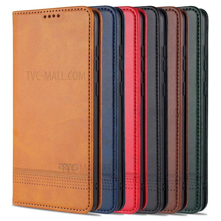 AZNS Auto-absorbed Leather Wallet Stand Case for Samsung Galaxy A81/Note 10 Lite - Brown-10