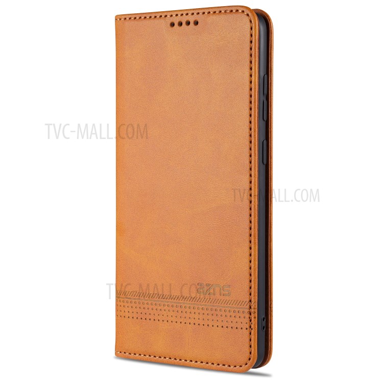 AZNS Auto-absorbed Leather Wallet Stand Case for Samsung Galaxy A81/Note 10 Lite - Brown-2