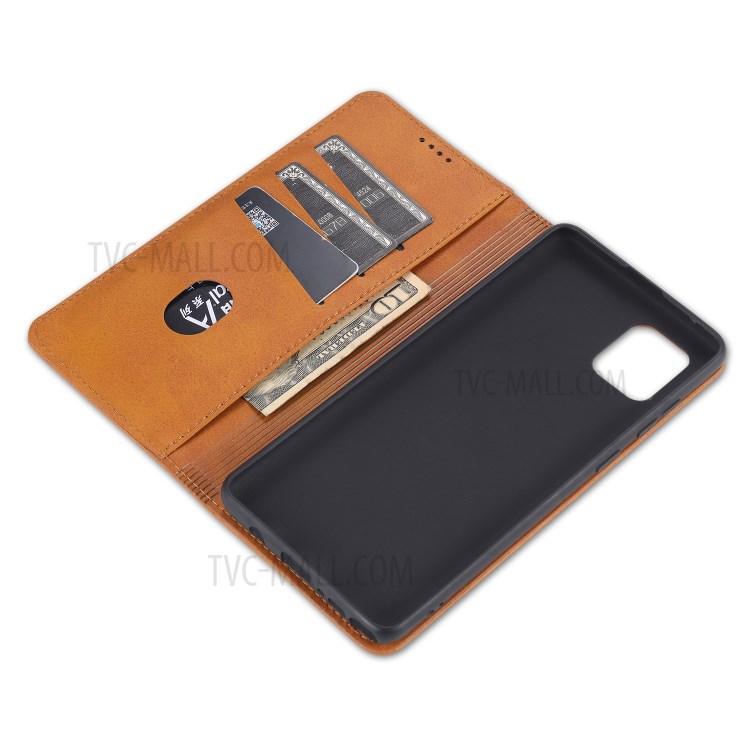 AZNS Auto-absorbed Leather Wallet Stand Case for Samsung Galaxy A81/Note 10 Lite - Brown-9