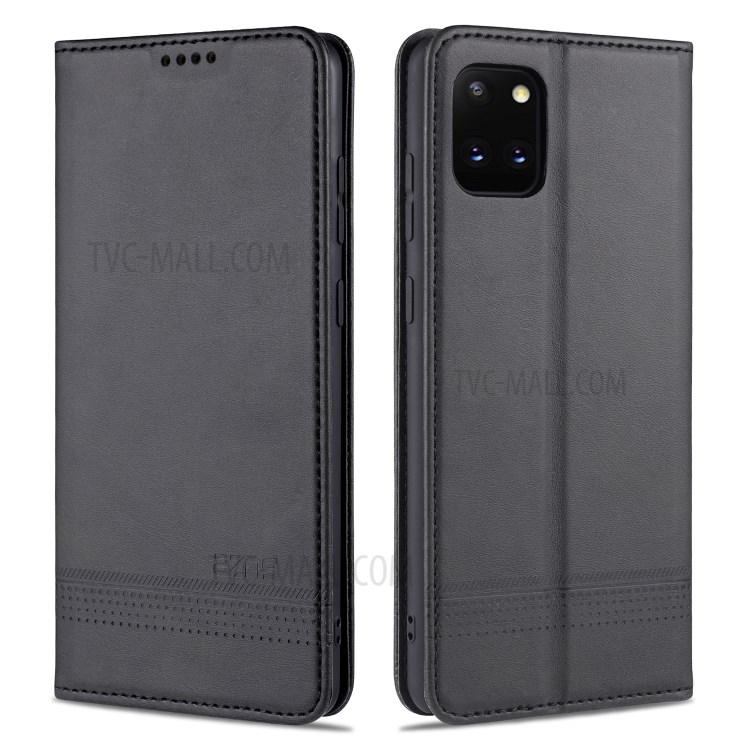 AZNS Auto-absorbed Leather Wallet Stand Case for Samsung Galaxy A81/Note 10 Lite - Black-1