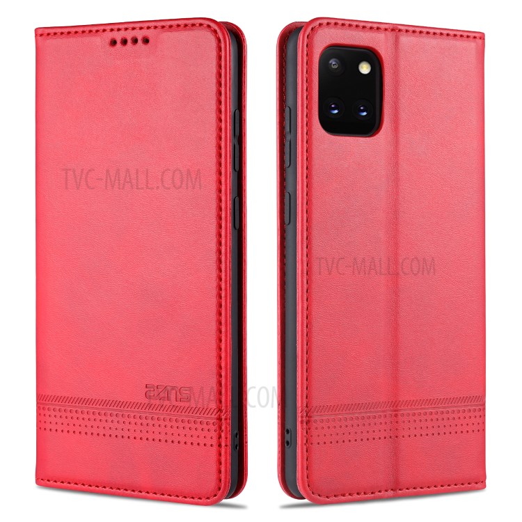 AZNS Auto-absorbed Leather Wallet Stand Case for Samsung Galaxy A81/Note 10 Lite - Red-1