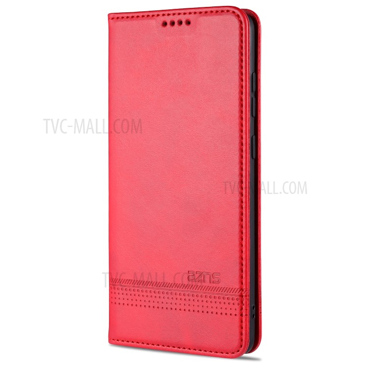 AZNS Auto-absorbed Leather Wallet Stand Case for Samsung Galaxy A81/Note 10 Lite - Red-2