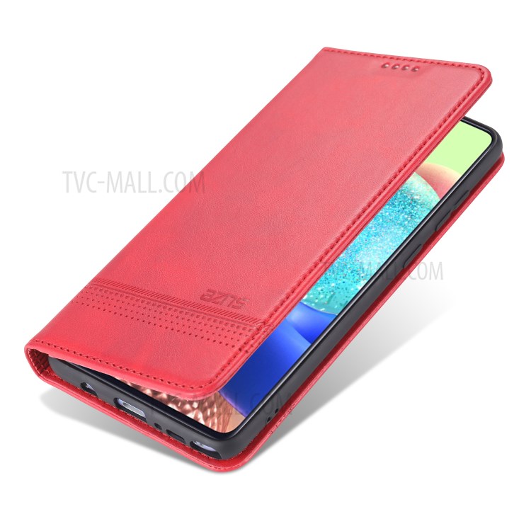 AZNS Auto-absorbed Leather Wallet Stand Case for Samsung Galaxy A81/Note 10 Lite - Red-4