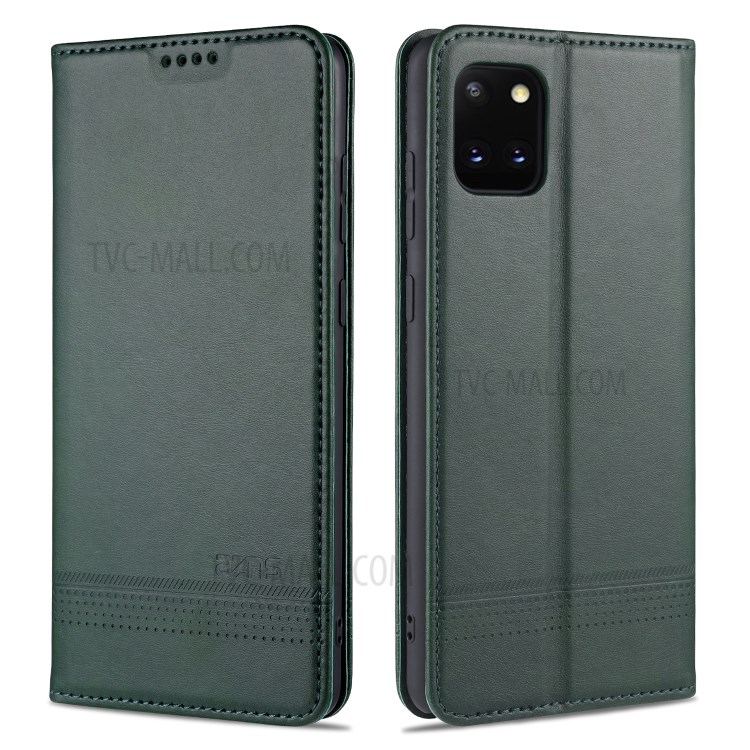 AZNS Auto-absorbed Leather Wallet Stand Case for Samsung Galaxy A81/Note 10 Lite - Blackish Green-1