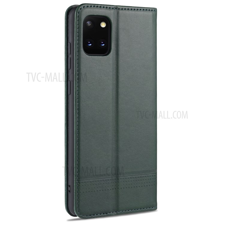 AZNS Auto-absorbed Leather Wallet Stand Case for Samsung Galaxy A81/Note 10 Lite - Blackish Green-3