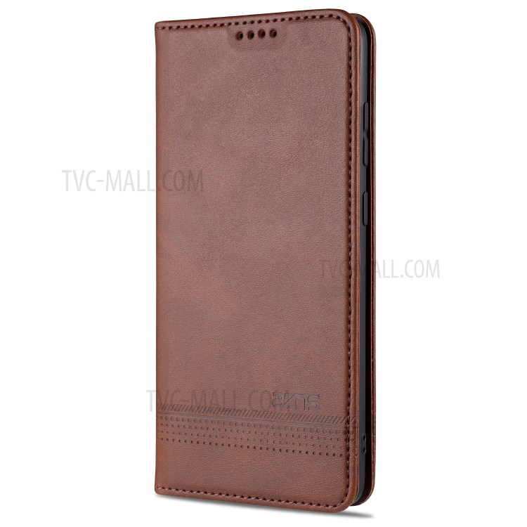 AZNS Auto-absorbed Leather Wallet Stand Case for Samsung Galaxy A81/Note 10 Lite - Coffee-2