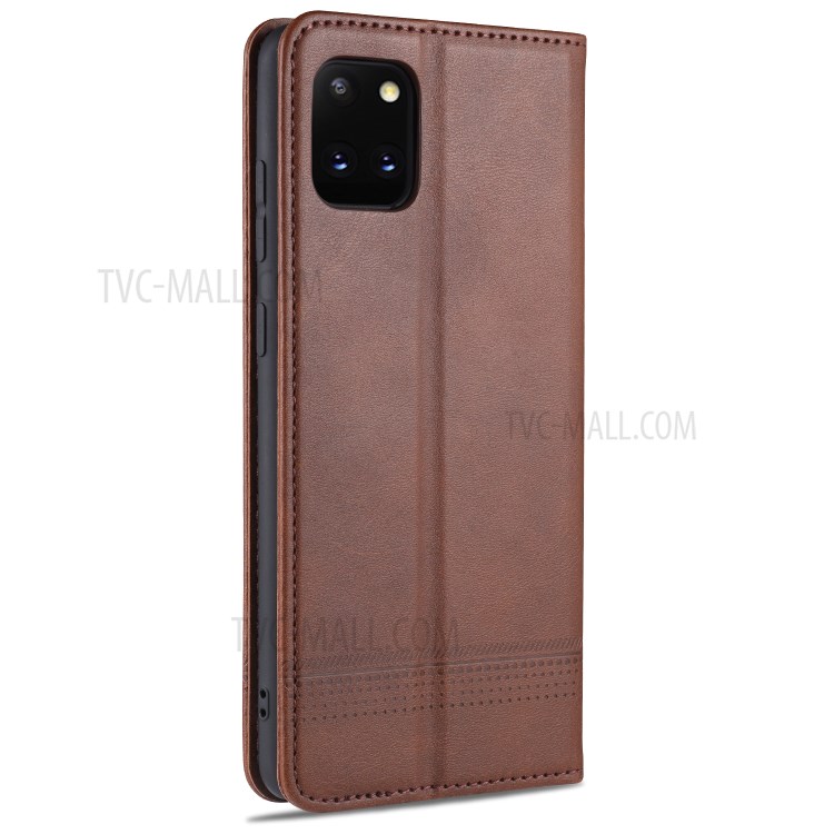 AZNS Auto-absorbed Leather Wallet Stand Case for Samsung Galaxy A81/Note 10 Lite - Coffee-3