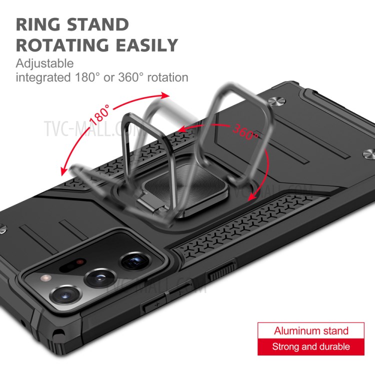 Metal Ring Holder Kickstand PC + TPU Hybrid Cell Phone Case for Samsung Galaxy Note20 Ultra 5G / Galaxy Note20 Ultra - Black-5