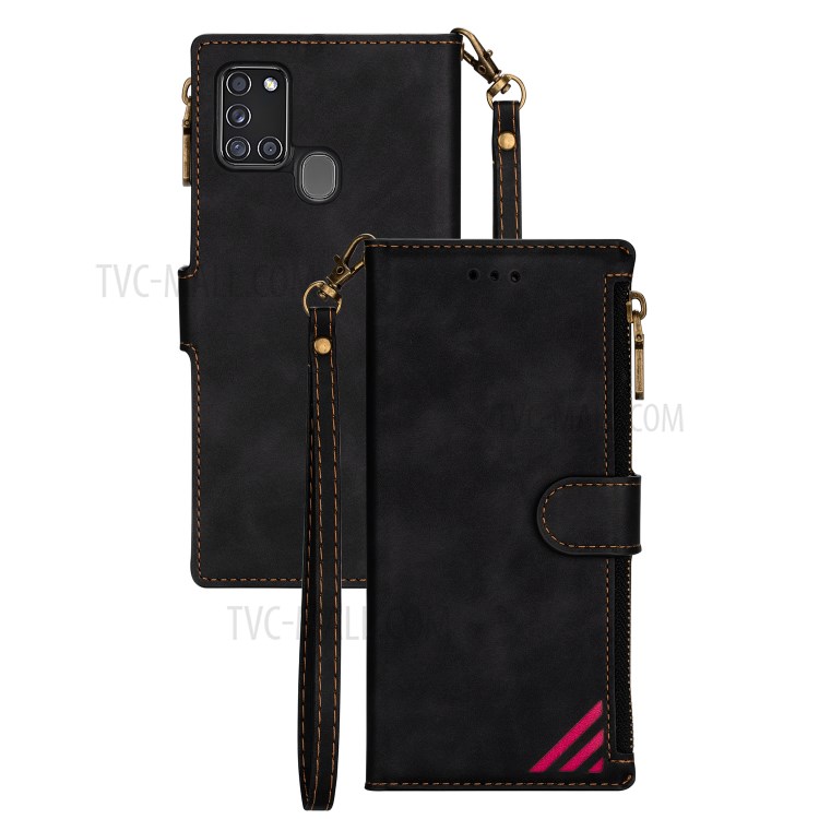 Wallet Phone Case PU Leather Coated TPU Cover for Samsung Galaxy A21s - Black-1