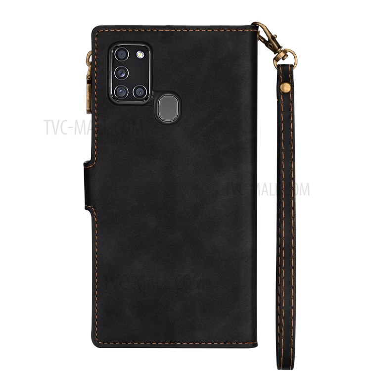 Wallet Phone Case PU Leather Coated TPU Cover for Samsung Galaxy A21s - Black-3