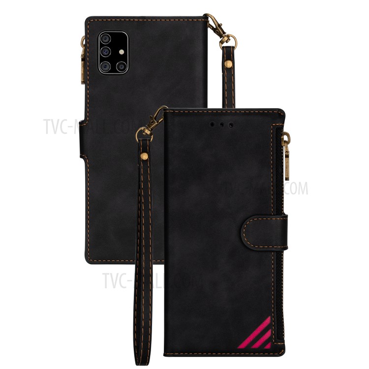 Wallet Phone Case PU Leather Coated TPU Cover for Samsung Galaxy A31 - Black-1