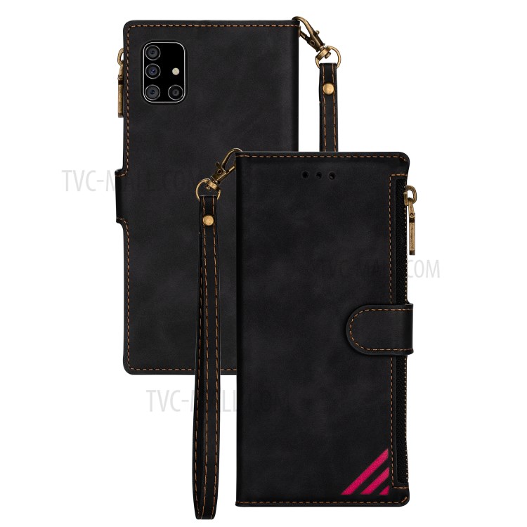 Wallet Phone Case PU Leather Coated TPU Cover for Samsung Galaxy A41 (Global Version) - Black-1