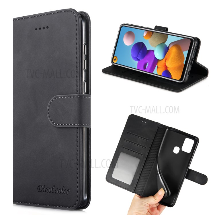 DIAOBAOLEE Wallet Leather Stylish Case for Samsung Galaxy A21s - Black-1