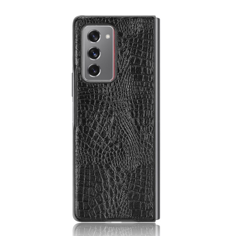 Crocodile Skin PU Leather Coated PC Shell for Samsung Galaxy Z Fold2 5G - Black-1