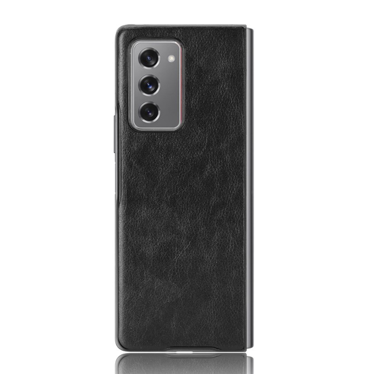 Litchi Skin Leather Coated PC Back Shell for Samsung Galaxy Z Fold2 5G - Black-1