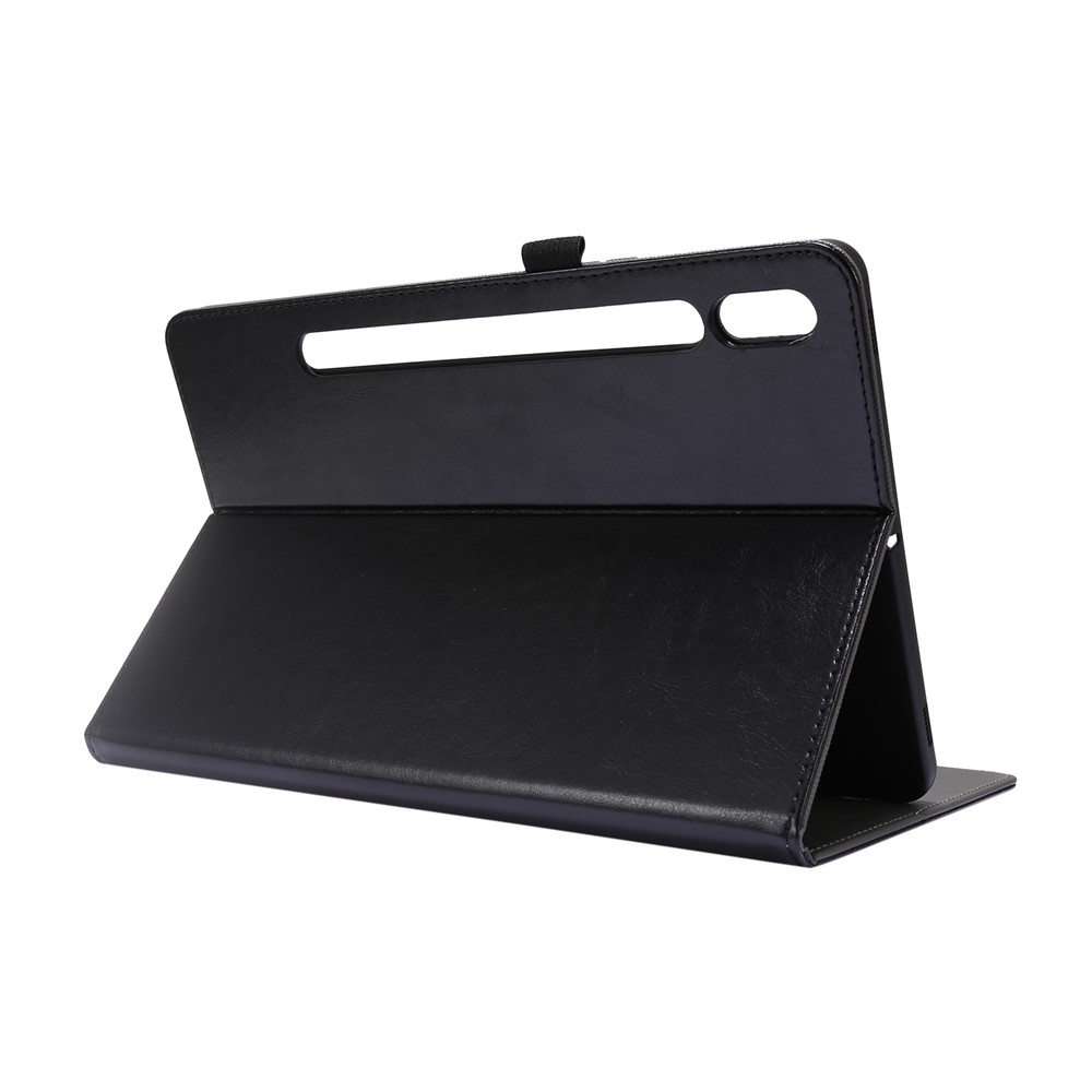 Crazy Horse Protector Card Slot Stand Leather Case for Samsung Galaxy Tab S7 - Black-6