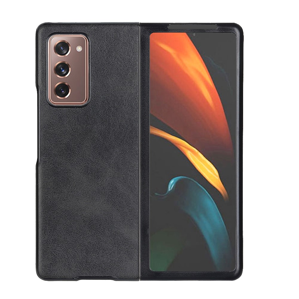 Case de PC Duro Recubierto de Cuero Para Samsung Galaxy Z Fold2 5G - Negro