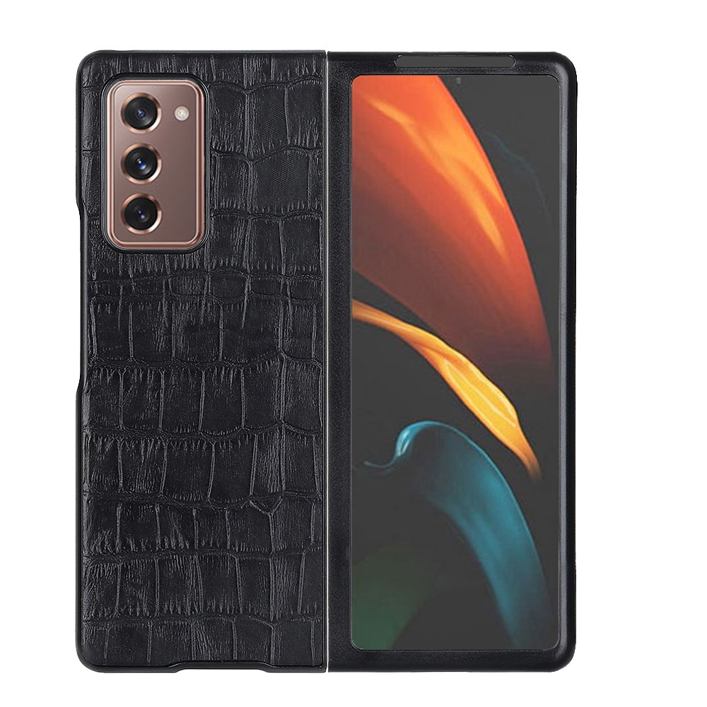 Crocodile Skin Genuine Leather Coated PC + TPU Combo Case for Samsung Galaxy Z Fold2 5G - Black-1