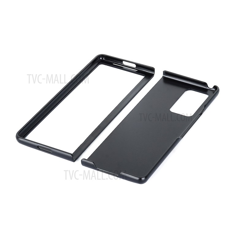 Cross Texture Genuine Leather Coated Hard PC Shell Case for Samsung Galaxy Z Fold2 5G - Black-4