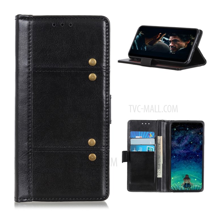 Rivet Decor Crazy Horse Texture Wallet Stand Leather Case for Samsung Galaxy A42 5G - Black-1