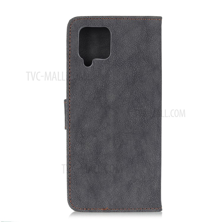 KHAZNEH Vintage Style Leather Wallet Stand Phone Cover for Samsung Galaxy A42 5G - Grey-8