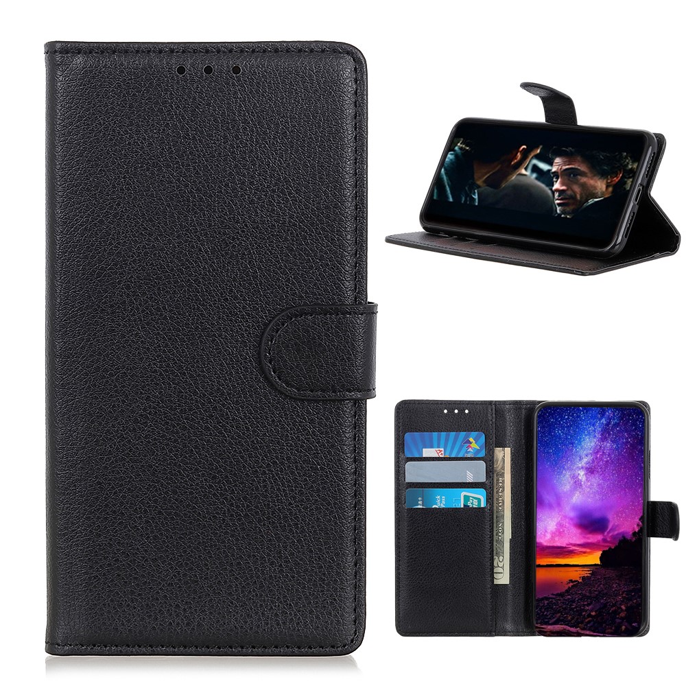 Litchi Skin Texture Wallet Leather Stand Protective Case for Samsung Galaxy A42 5G - Black-1