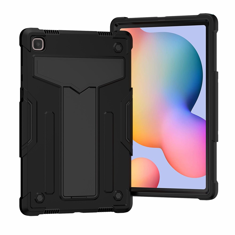 Foldable T-shaped Kickstand Anti-dust PC Silicone Tablet Cover for Samsung Galaxy Tab A7 10.4 (2020) - All Black-2