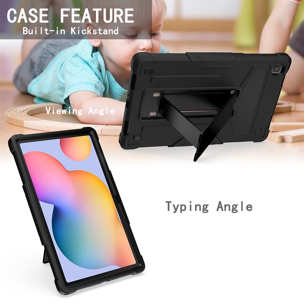 Foldable T-shaped Kickstand Anti-dust PC Silicone Tablet Cover for Samsung Galaxy Tab A7 10.4 (2020) - All Black-3