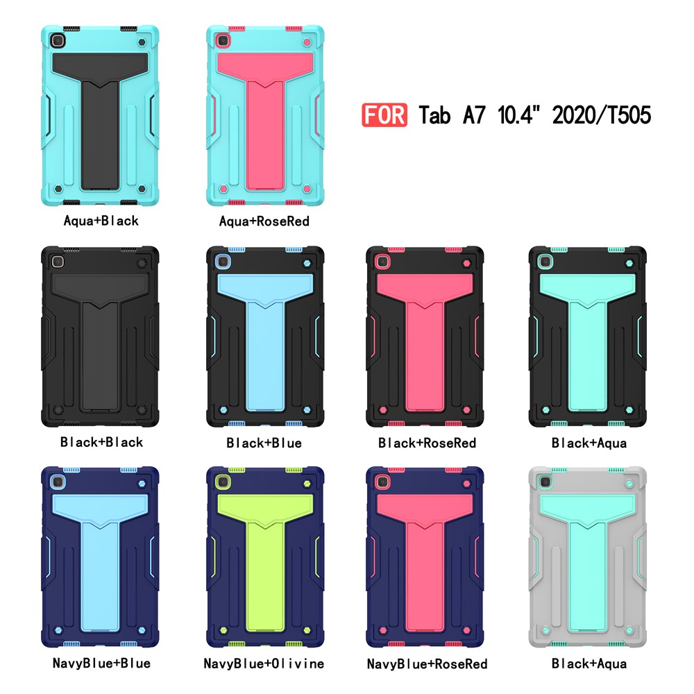 Foldable T-shaped Kickstand Anti-dust PC Silicone Tablet Cover for Samsung Galaxy Tab A7 10.4 (2020) - All Black-5