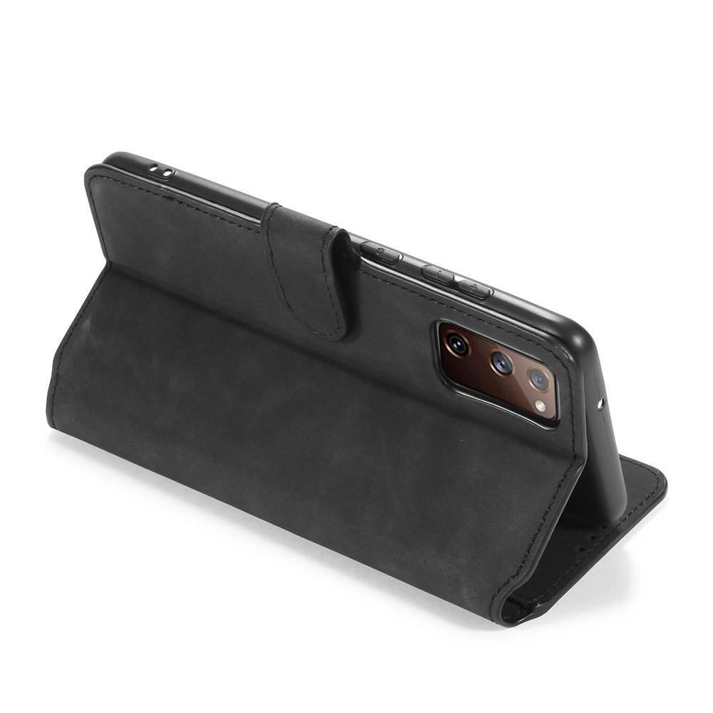 DG.MING Retro Style Leather Wallet Stand Phone Cover for Samsung Galaxy S20 FE - Black-7