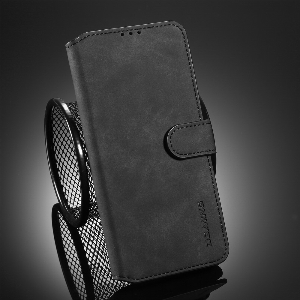 DG.MING Retro Style Leather Wallet Stand Phone Cover for Samsung Galaxy S20 FE - Black-9