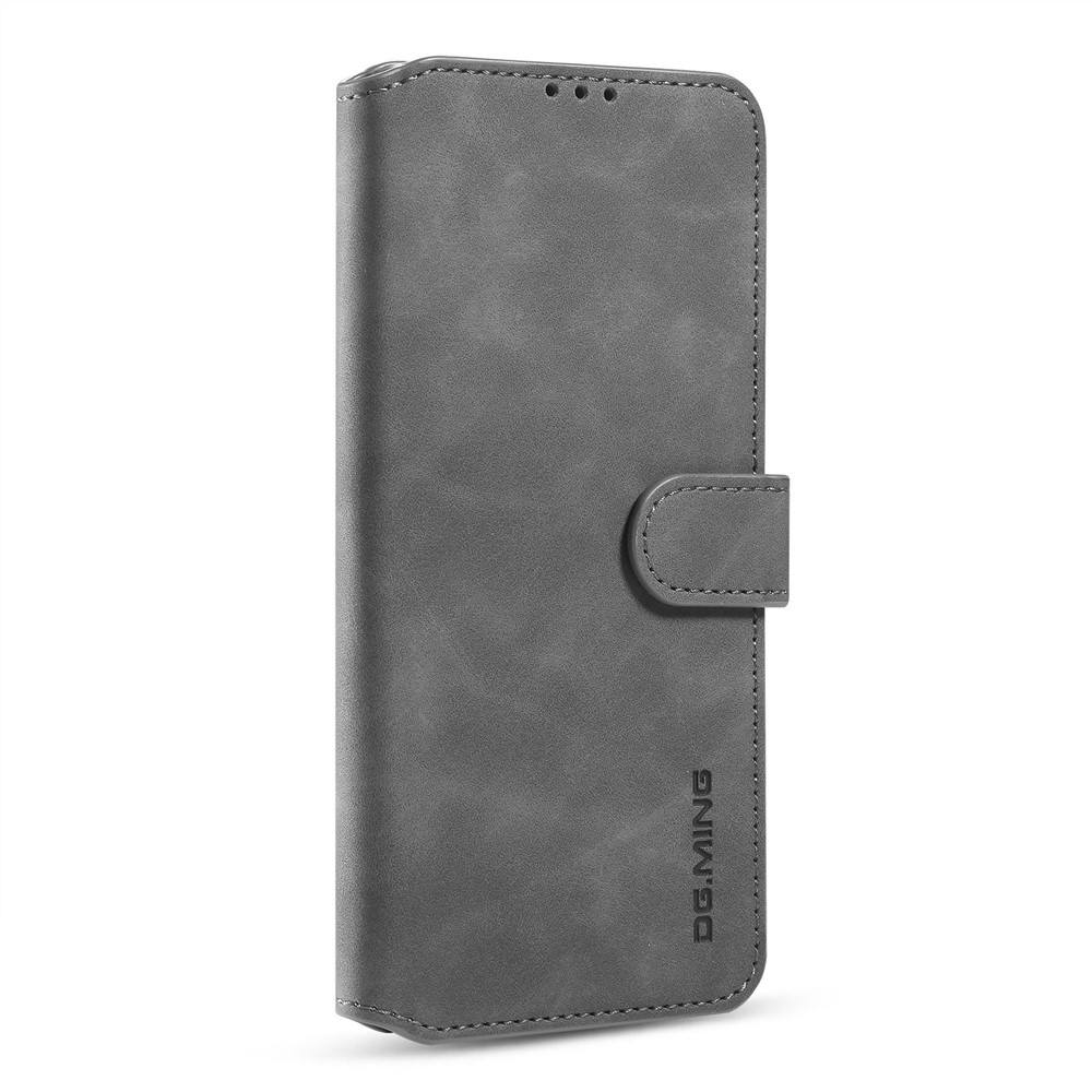 DG.MING Retro Style Leather Wallet Stand Phone Cover for Samsung Galaxy S20 FE - Grey-3