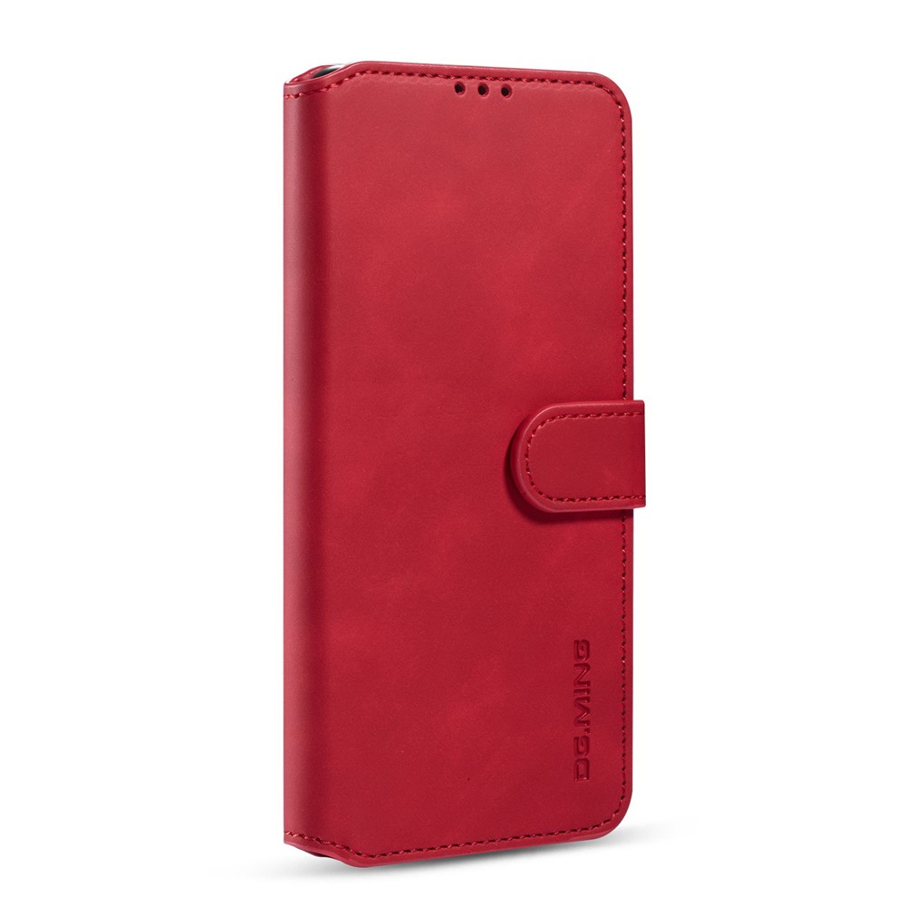 DG.MING Retro Style Leather Wallet Stand Phone Cover for Samsung Galaxy S20 FE - Red-3