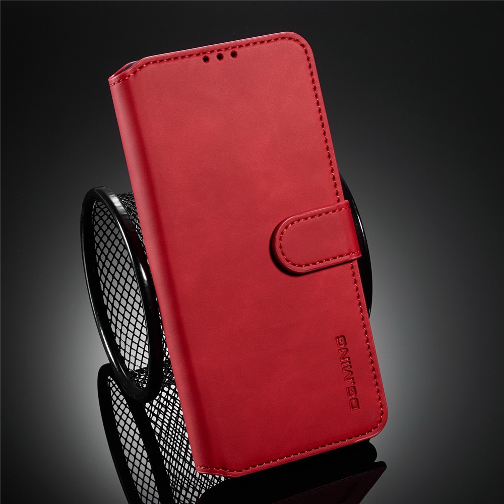 DG.MING Retro Style Leather Wallet Stand Phone Cover for Samsung Galaxy S20 FE - Red-9