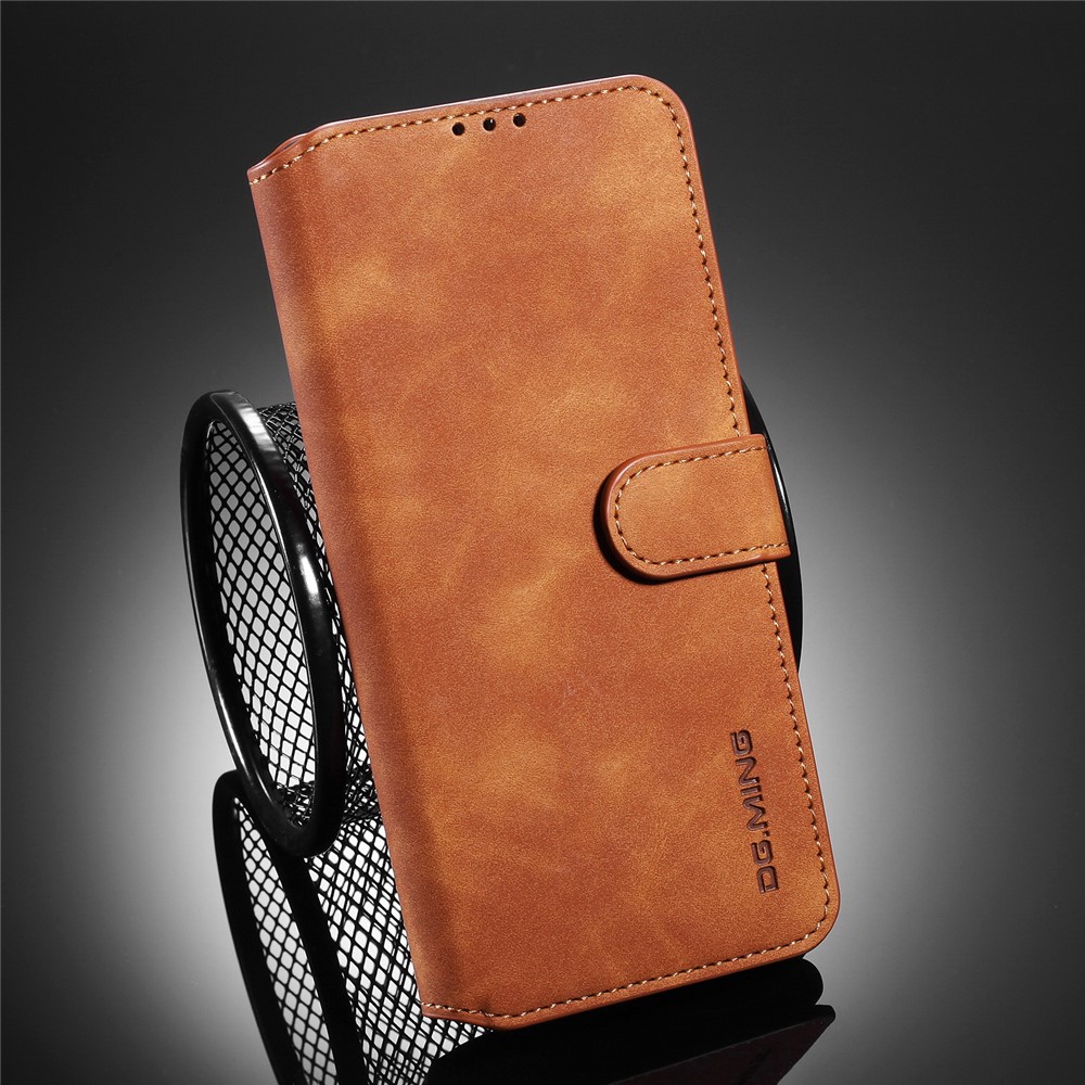 DG.MING Retro Style Leather Wallet Stand Phone Cover for Samsung Galaxy S20 FE - Brown-14