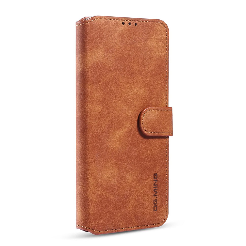 DG.MING Retro Style Leather Wallet Stand Phone Cover for Samsung Galaxy S20 FE - Brown-3