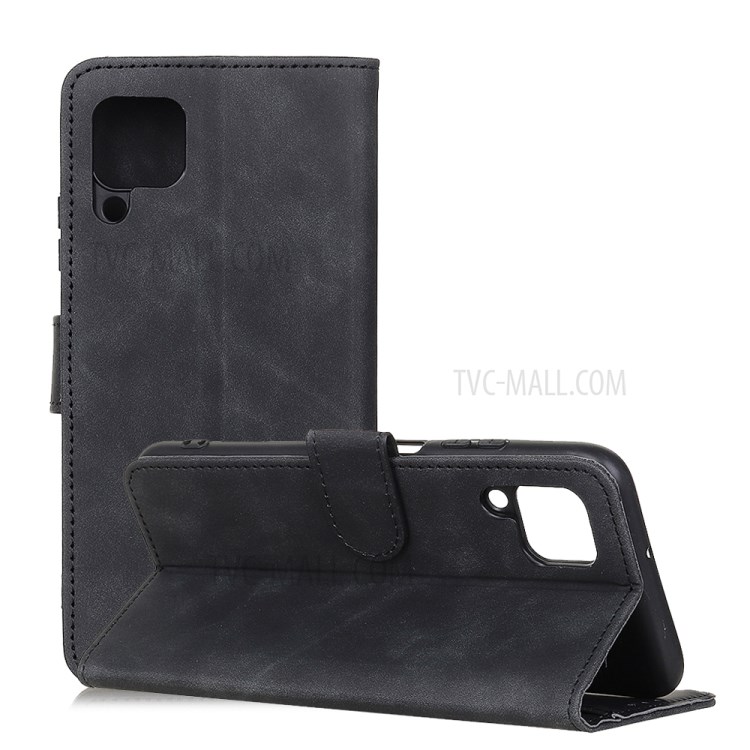 KHAZNEH Vintage Style Leather Wallet Stand Case for Samsung Galaxy A42 5G - Black-1