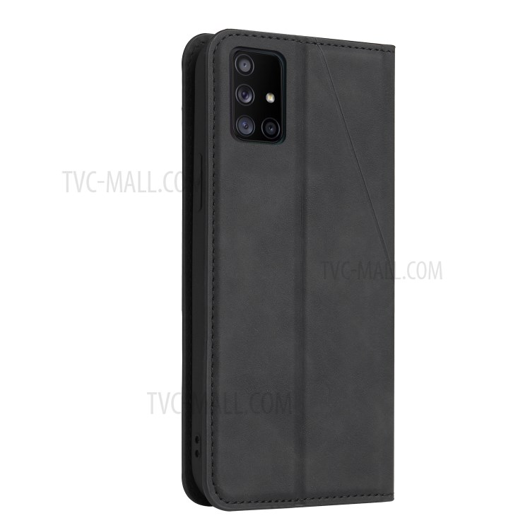 Silky Touch Rhombus Pattern Splicing Leather Stand Shell Case for Samsung Galaxy A71 SM-A715 - Black-3